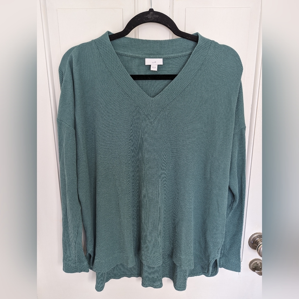$10 SALE J Jill Long Sleeve Thermal Top V Neck size large sage green capsule